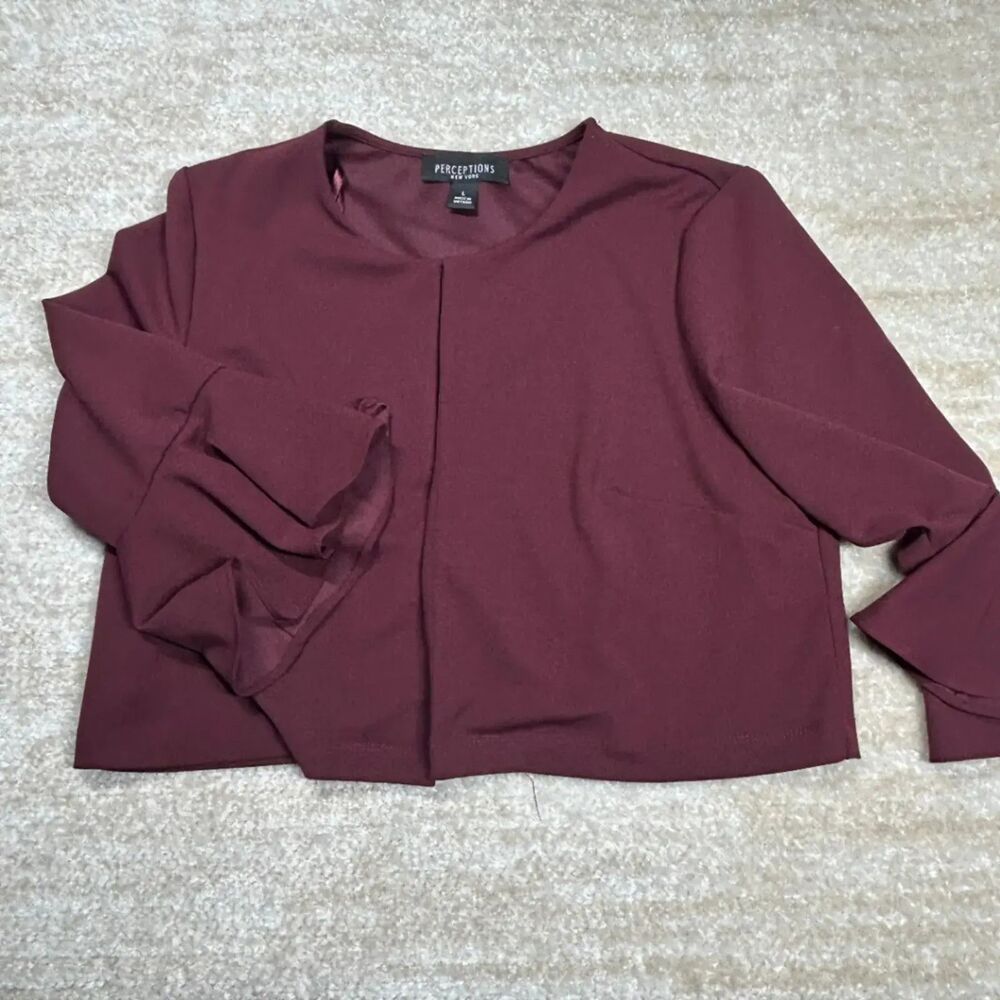 Perceptions New York Women Large Long Sleeve Top Burgundy Polyester Spandex